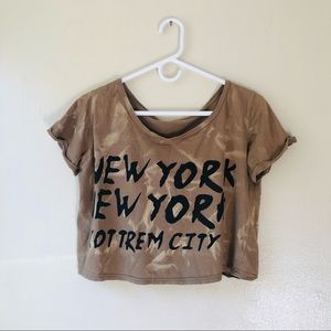 Camo crop top with rolled sleeves - New York letter print streetwear lounge wear